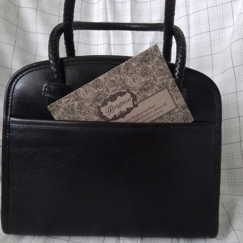 Brighton Chantilly Black Leather Croc Satchel Handbag/Shoulder Bag - Picture 2 of 5